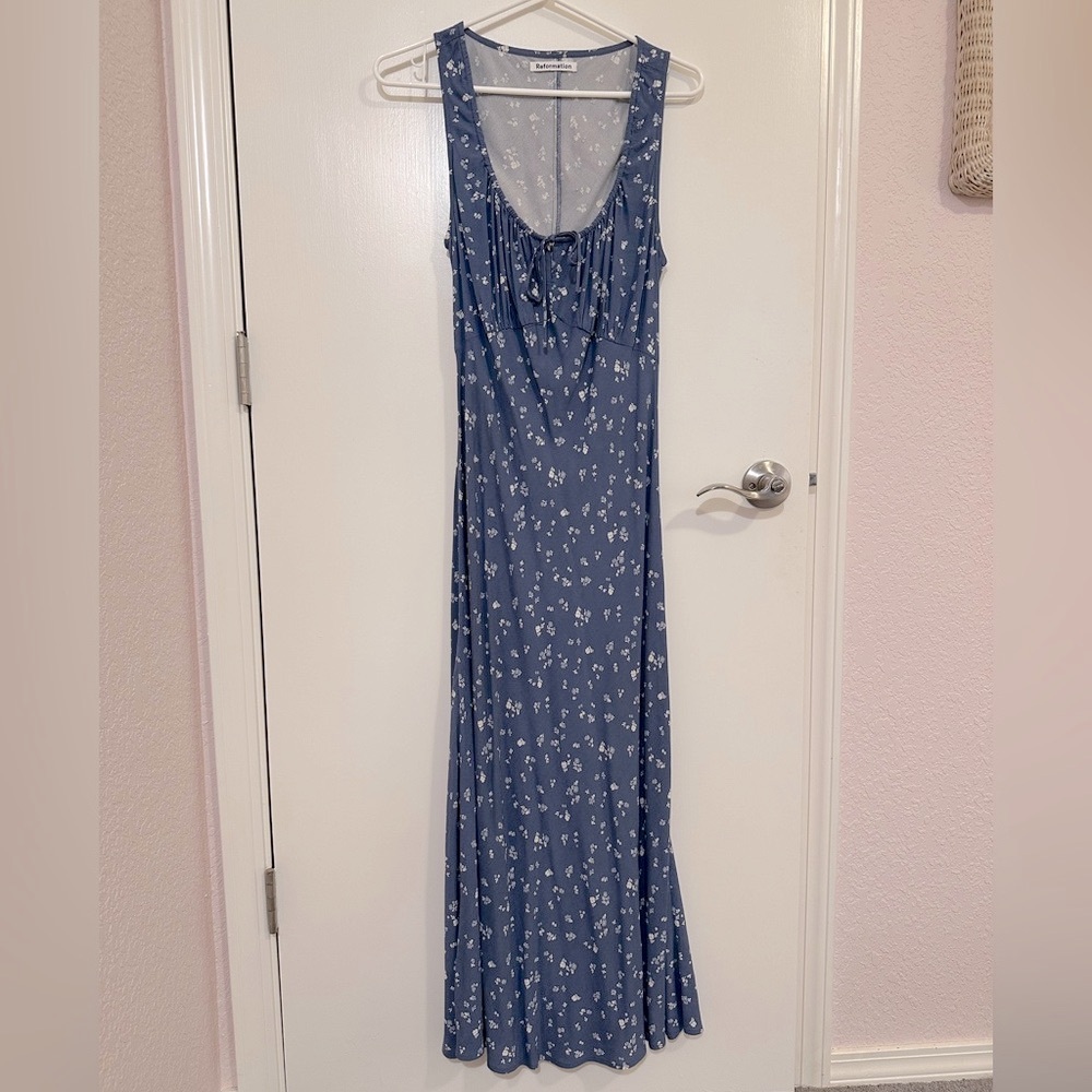 Reformation Vintage Style Blue Floral Midi Dress
